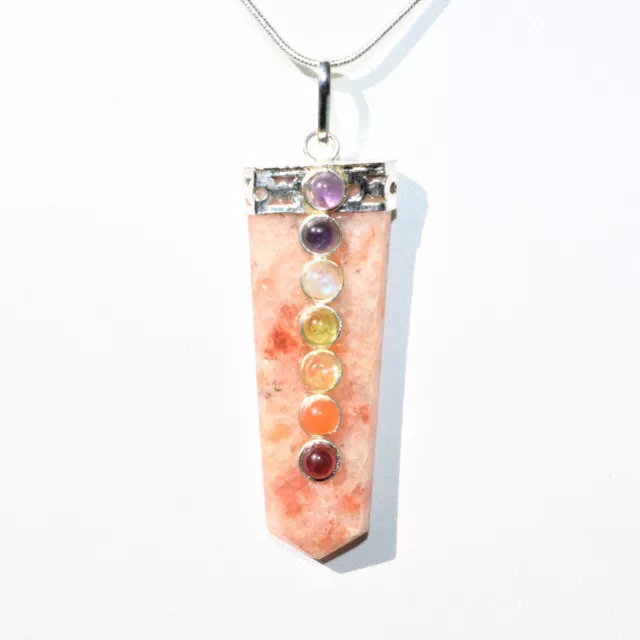 CHARGED 7 Chakra Himalayan Sunstone  Pendant + 20" Stainless Steel Chain