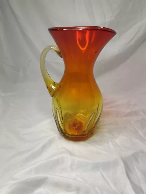 Vintage Red Amberina Blending Hand Blown  Glass Small Pitcher “8.5