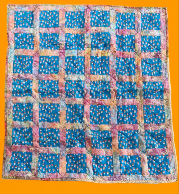 Handmade Traditional Patchwork Cotton Quilt. Floral Camping 105 x 96 Cm