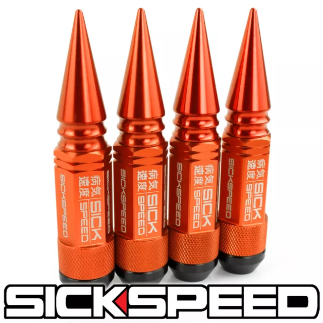 Sickspeed 4Pc Orange Spiked Aluminum Extended 108Mm 3 Pc Lug Nuts 1/2X20 L25