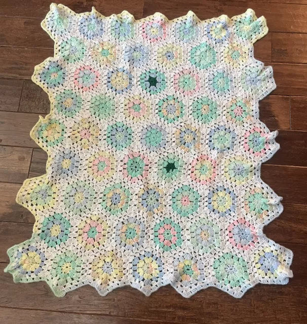 Handmade Hexagon Squares Pastel Baby Blanket Afghan