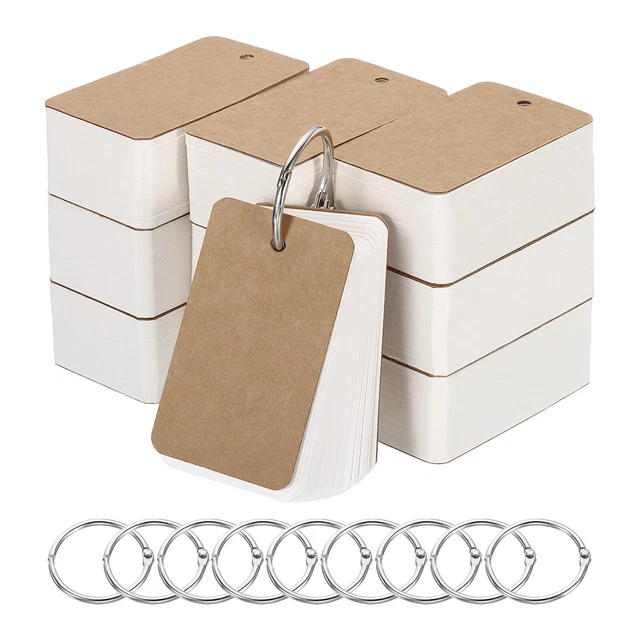 2.8" x 1.5" x 0.28mm Blank Flash Cards with Rings Index Cards Study White 1000pc