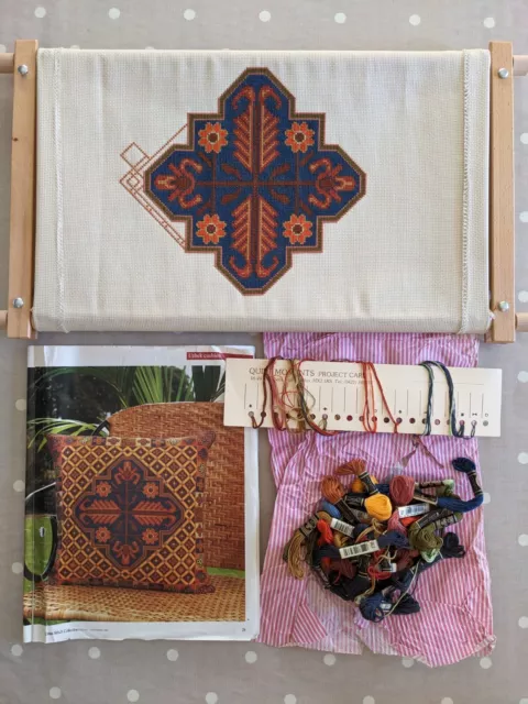 Cross Stitch Wooden Frame & Threads: Uzbek, Central Asia Cushion - Part Finished