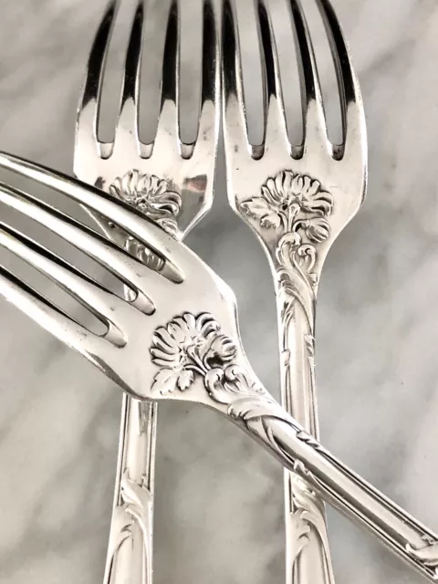 Christofle Antique "Chrysanthemum " Silverplated Large Dinner Forks Set Of 6