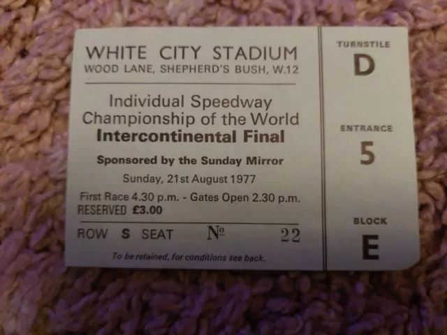 1977 Individual Speedway C'ship Of The World Intercontinental  Final **TICKET**