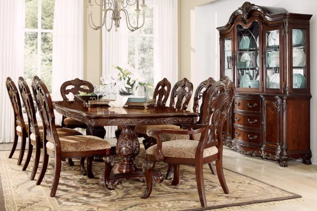 NEW Formal Dining 87"-115" Extendable Table & Chair Cherry Brown Traditional Set