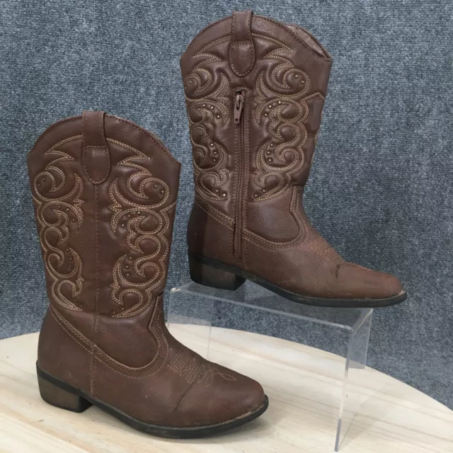 Cat & Jack Boots Youth 2 Western Cowboy Brown Leather Pull On Mid-Calf Casual