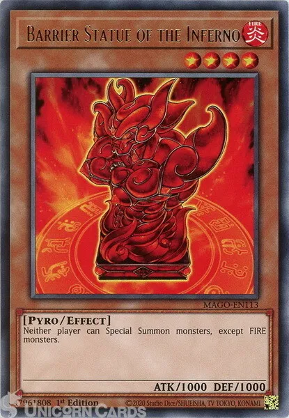 MAGO-EN113 Barrier Statue of the Inferno Rare 1st Edition Mint YuGiOh Card