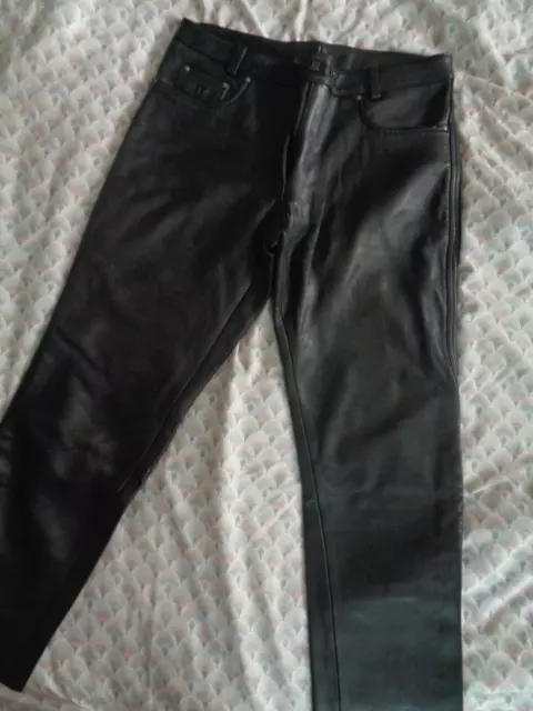 Mens Black Leather Trousers Motorcycle Jeans Quality 32-34 Waist Size 44