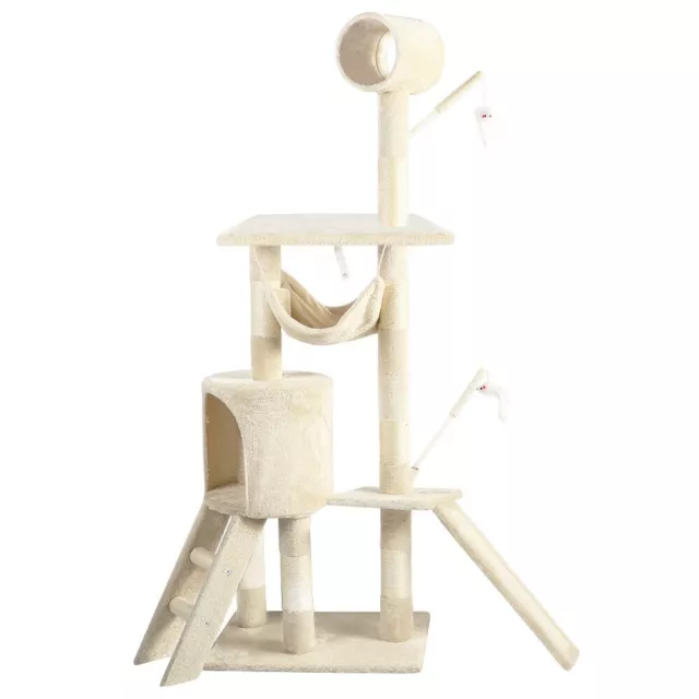 VOUNOT Arbre à Chat 154cm avec Griffoir Plateforme Niche XXL Beige