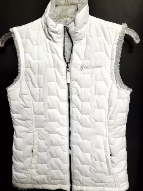 NWOT Free Country Size Small Reversible Faux Fur Puffer Vest White Gray Full Zip