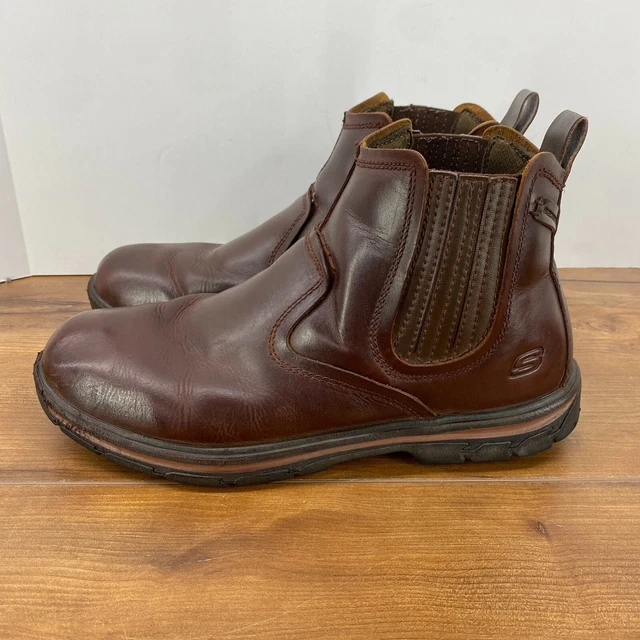 SKECHERS DORTON 64263 Brown Leather Round Toe Pull On Chelsea Boots Mens 10.5 79.98 PicClick