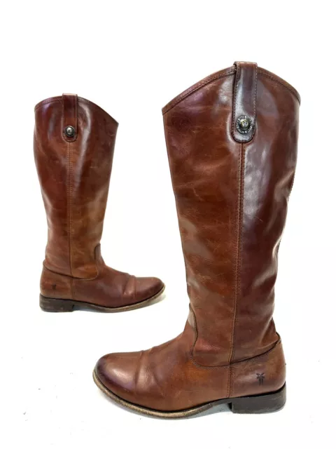 Frye #77167 Womens Melissa Button Cognac Leather Knee-High Riding Boots Size 7.5