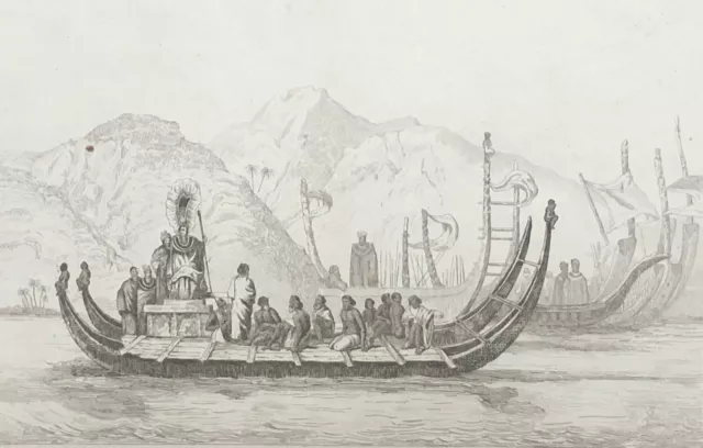 Tahiti La Grande Flotte Litho Von 1836 Polynesien Französisch Ozeanien Navy