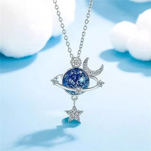 925 Silver Crystal Moon Star Planet Necklace Stud Earrings Women Jewellery Gifts