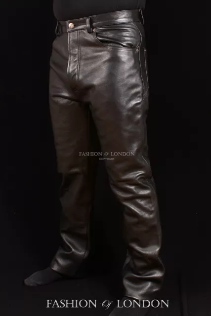 Uomo '501 Jeans stile ' NERO VACCHETTA REALE classico, Pelle Biker pantaloni