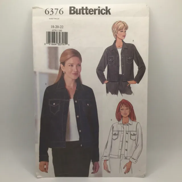 Butterick 6376 Misses Size 18-22 Jacket Light Jacket Sewing Pattern FF & UNCUT