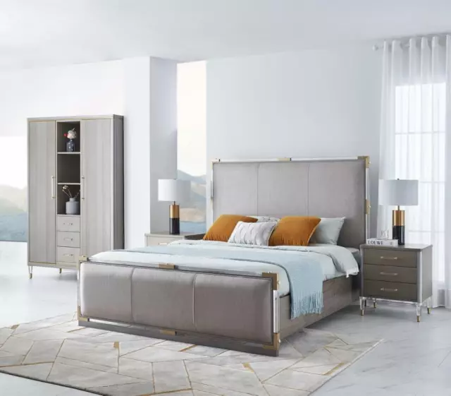 Luxe Chambre à Coucher Meuble Lit 2x Table de Chevet Set Lits Dubaï Hôtel 3tlg