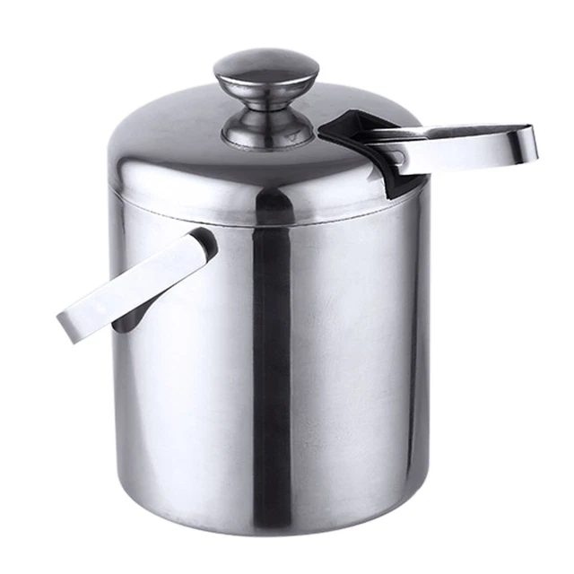 Secchiello Portaghiaccio In Acciaio Inox Con Coperchio E Pinza - 16x15 Cm, Doppio Isolamento, Maniglia Comoda