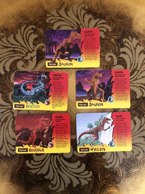 1994 Primal Rage Lot Of 5 Sauron Virtgo Playmates Card Atari Video Games Rare