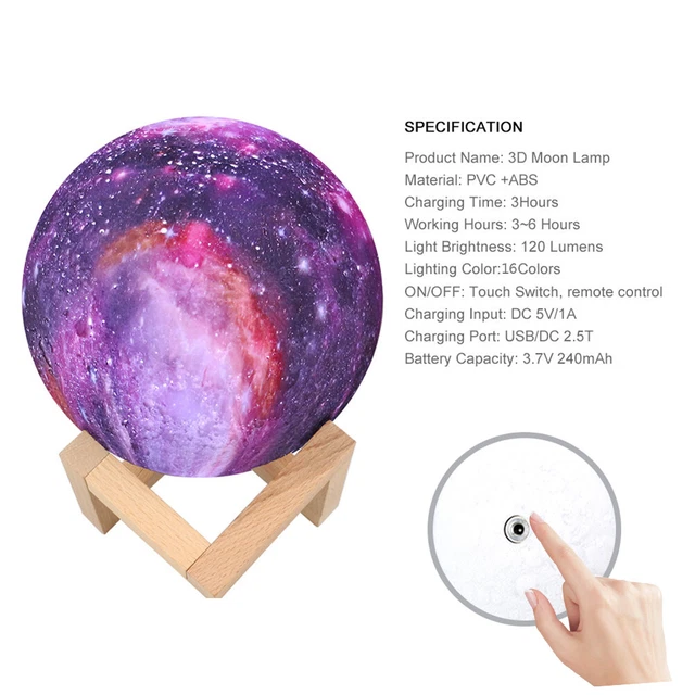 3D PRINT STAR Moon Lamp 16 Color Change Touch Night Light (12cm) £14.45 ...