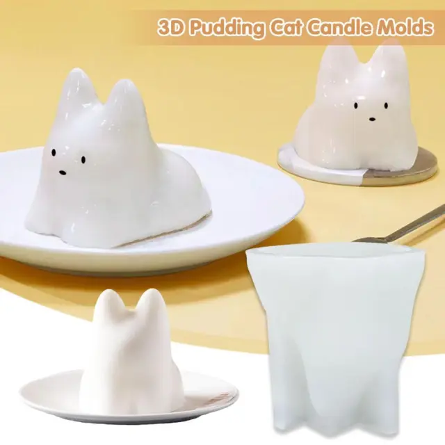 3D Cat Candle Mold Silicone DIY Mousse Cake Jelly Pudding hot Mold Silica O0N9