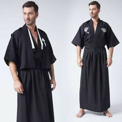 Hommes Japonais Kimono Yukata Ensemble Peignoir Robe Déguisement Cosplay Rétro