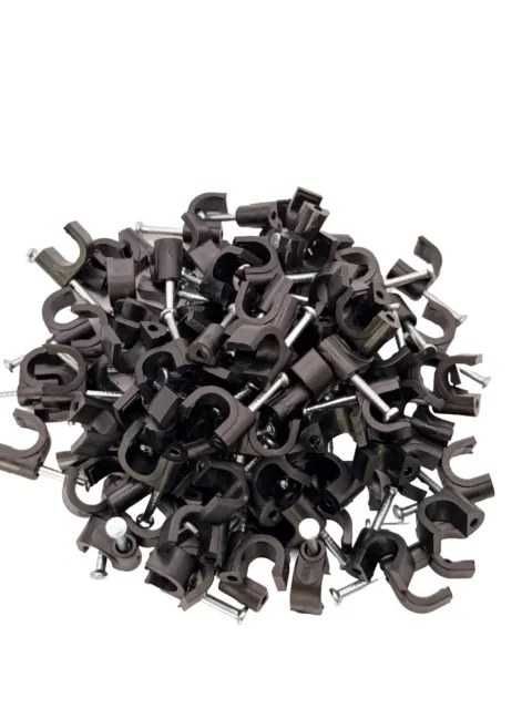 6mm Black Round Cable Clips Heavy Duty  Fixing Nails 6mm Black Round Wire Clips