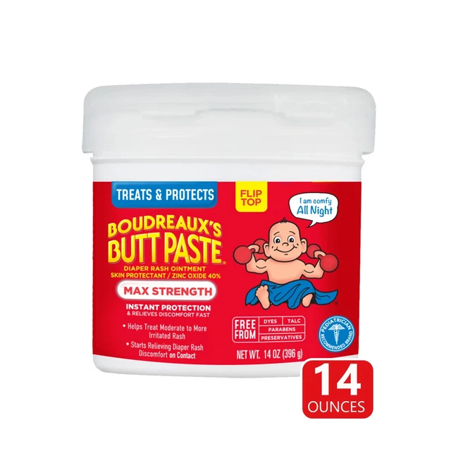 Boudreaux's Butt Paste Maximum Strength, Baby Diaper Rash Cream, Ointment, 14 oz
