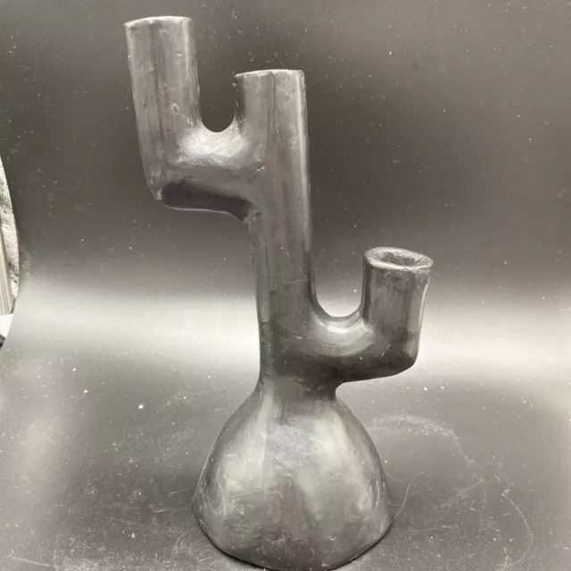 Mexican Black Burnished Clay Candlestick Holder
