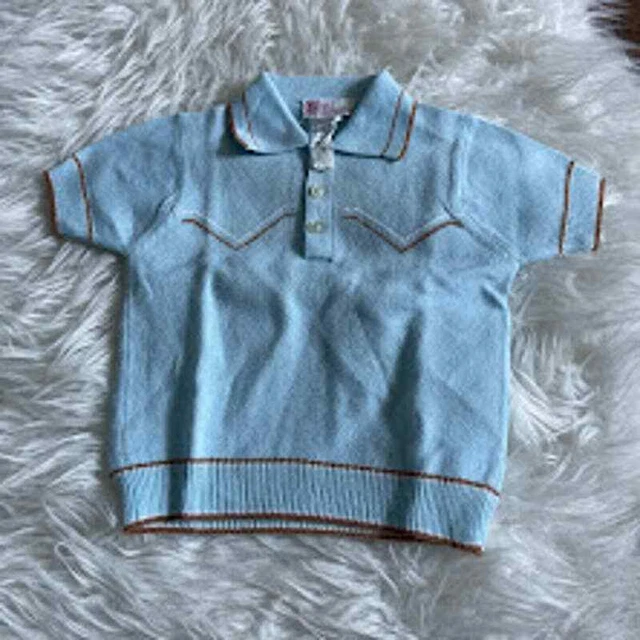VTG 70s Boys 2T? Blue Short Sleeve Collared Sweater Italy Carson Pirie Scott
