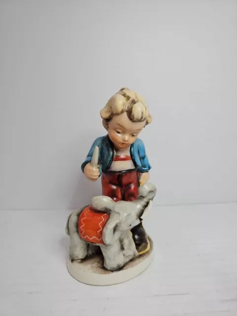 FRIEDEL Figurine Boy & Elephant Hand Painted Porcelain W. Germany Vintage