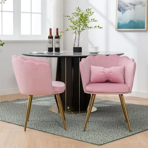 2pcs Velvet Dining Chairs Armchair Upholstered Accent Chair w/Gold Metal Legs SR