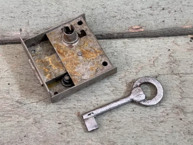 Vintage 19th Century Rustic Hand-Made Lock Working w/Key Door Cupboard