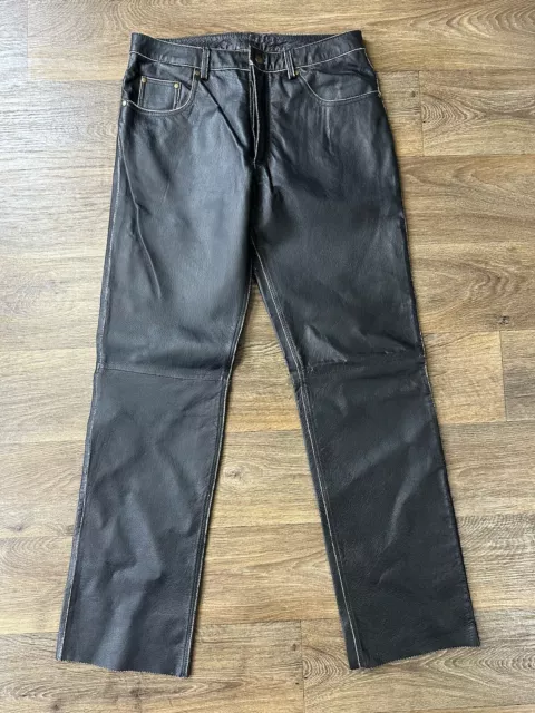 Male International Black Leather Pants Button Up 34