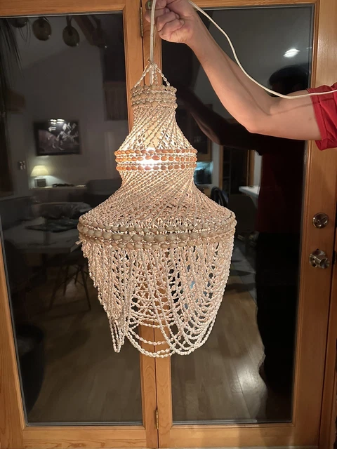 Vintage Seashell Chandelier Tiered Hanging Swag Lamp Light Large 30” L X 15” Dia