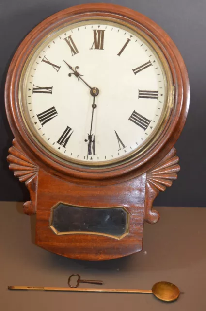 Antique Mid 19th Century Mahogany Wall Clock, Fusee Movement, c1880