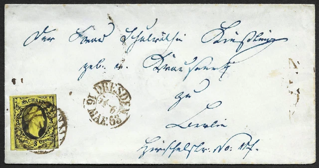 Sachsen _ Brief Dresden - Berlin mit 3 Ngr. (MiNr. 6) _ BPP BEFUND!