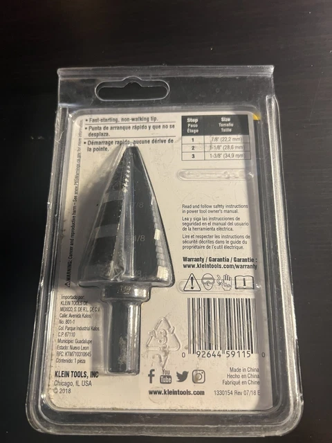 Klein Tools Step Drill Bit #15 Double Fluted 7/8 to 1-3/8-Inch # KTSB15 2