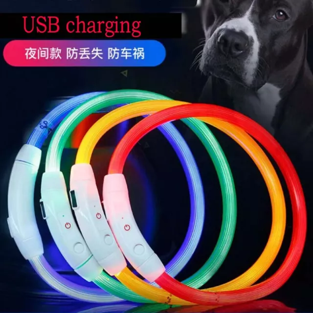 USB Rechargeable LED Pet Dog Collar Flashing Luminous Safety Night Light Up UK