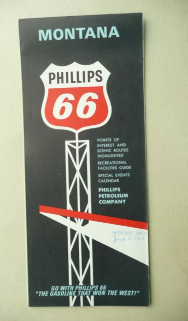 1967 Montana road  map Phillips 66 oil gas Yellowstone Glacier Parks inserts