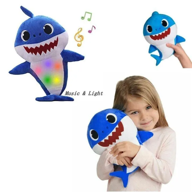 Blue Baby Shark Plush Toys Sing and Light Soft Stuffed Doll Cuddly Gift Cartoon