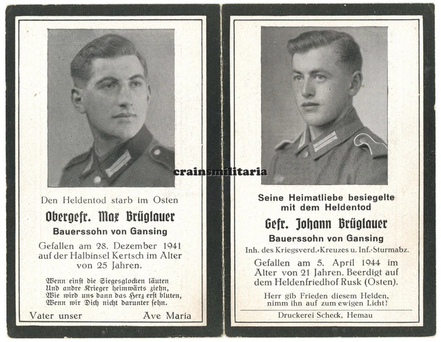 Orig. Sterbebild Brüder I.R.97 der 46.ID Kertsch Krim und 183.ID Russland 1944