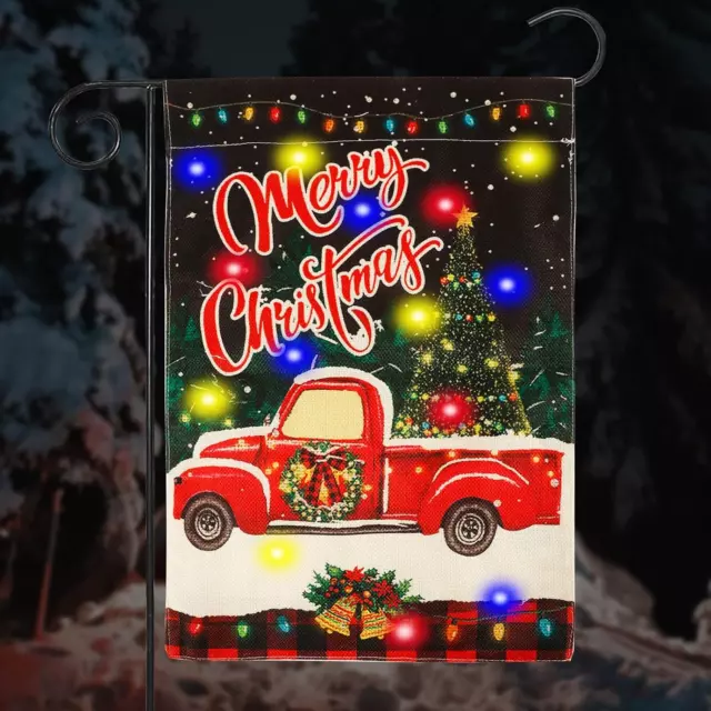 Christmas Garden Flag with Lights 12X18 Double Sided, Merry Christmas Tree Red T