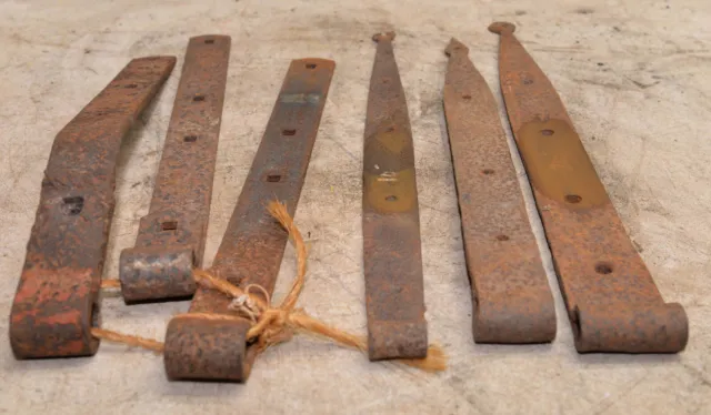 Antique 18th century hand wrought forged strap hinges & brackets collectible lot