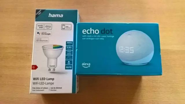 Echo Dot 5 mit Uhr graublau 2022 Alexa neu & versiegelt  Hama WiFi LED Lampe neu