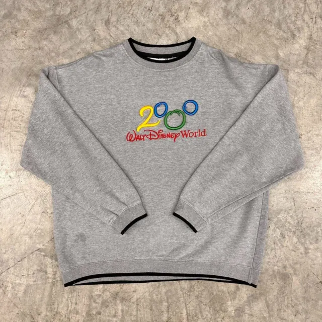 VTG 00' Walt Disney World Mickey Mouse Gray Embroidered Crewneck Sweater Size XL