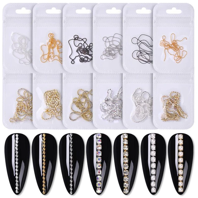 Cadenas esferas de acero para uñas - Juego de 1 pieza de accesorios de manicura de cadena de estrás para arte en uñas