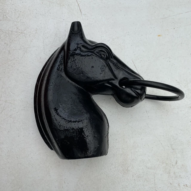 Cast Iron Horse Head w/Ring Vintage Hitching Post Topper Antique Equestrian