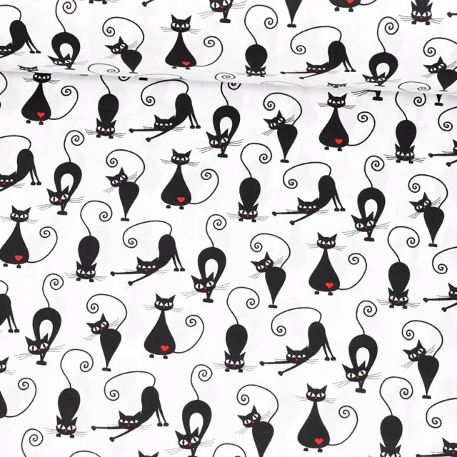 Tissu "Chat Noir et Cœur " / Fabrics "Black Cat and Heart" Coton 100% Popeline